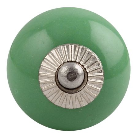 Solid Pea Green Silver Fitting Ceramic Drawer Knob